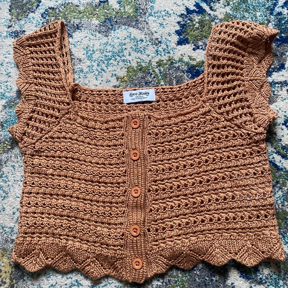 Love Knits Cropped Knit Button Up in Rust